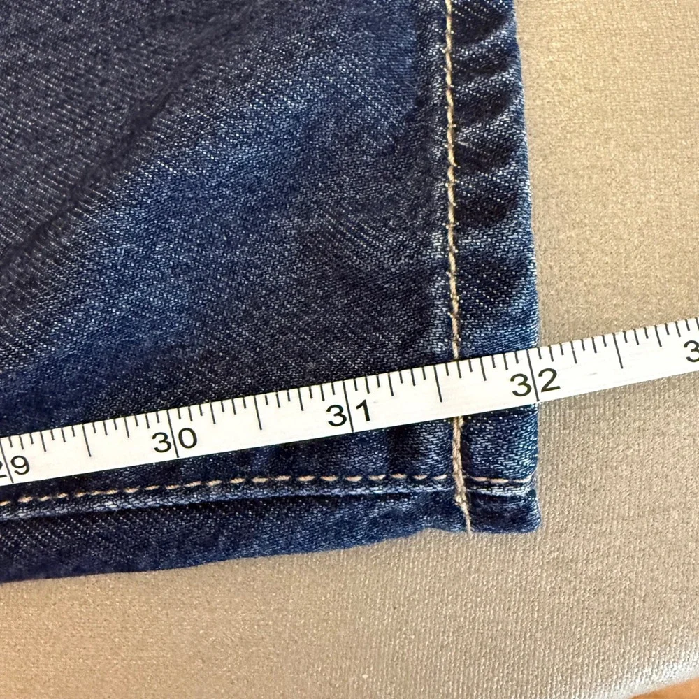 7 For All Mankind Denim Jumpsuit XS Dark Wash Puff Sleeve Wide Leg Blue - Picture 10 of 11